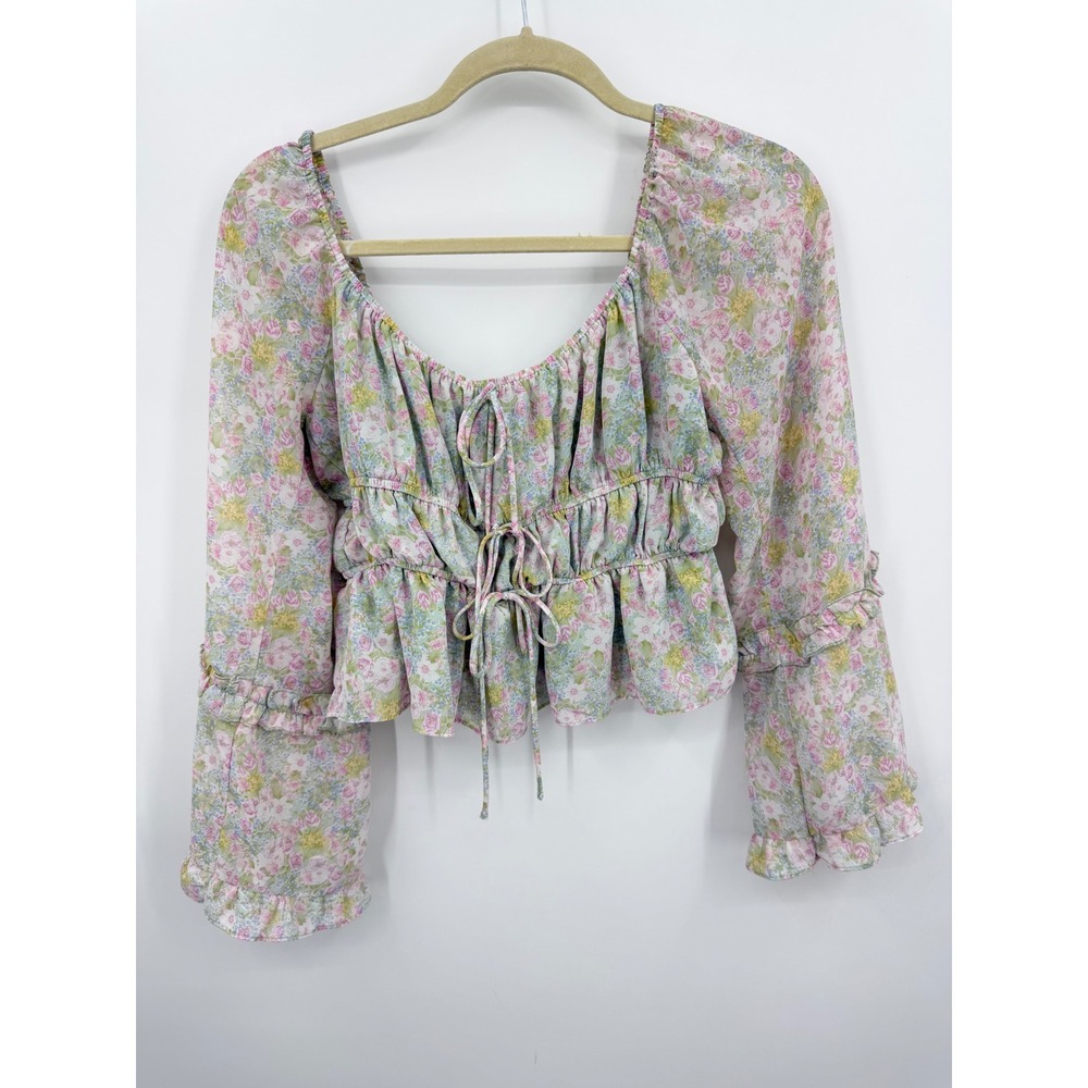 Altar'd State LT18463-018 Floral Crop Top Womens Size Medium Ivory Lavender Boho